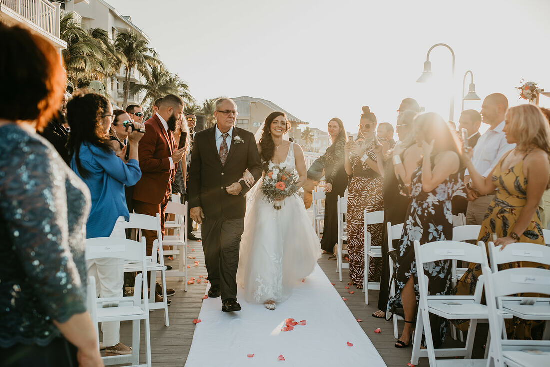 Key West wedding, dad and bride walking down aisle